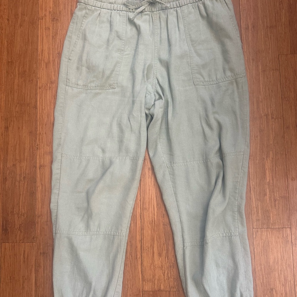 Light Sage Casual linen blend Drawstring Pants